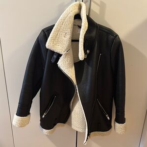 Mango Black and Cream Shearling faux leather Jacket
